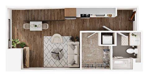 Floor plan for studio, 1 bath, 683 sqft